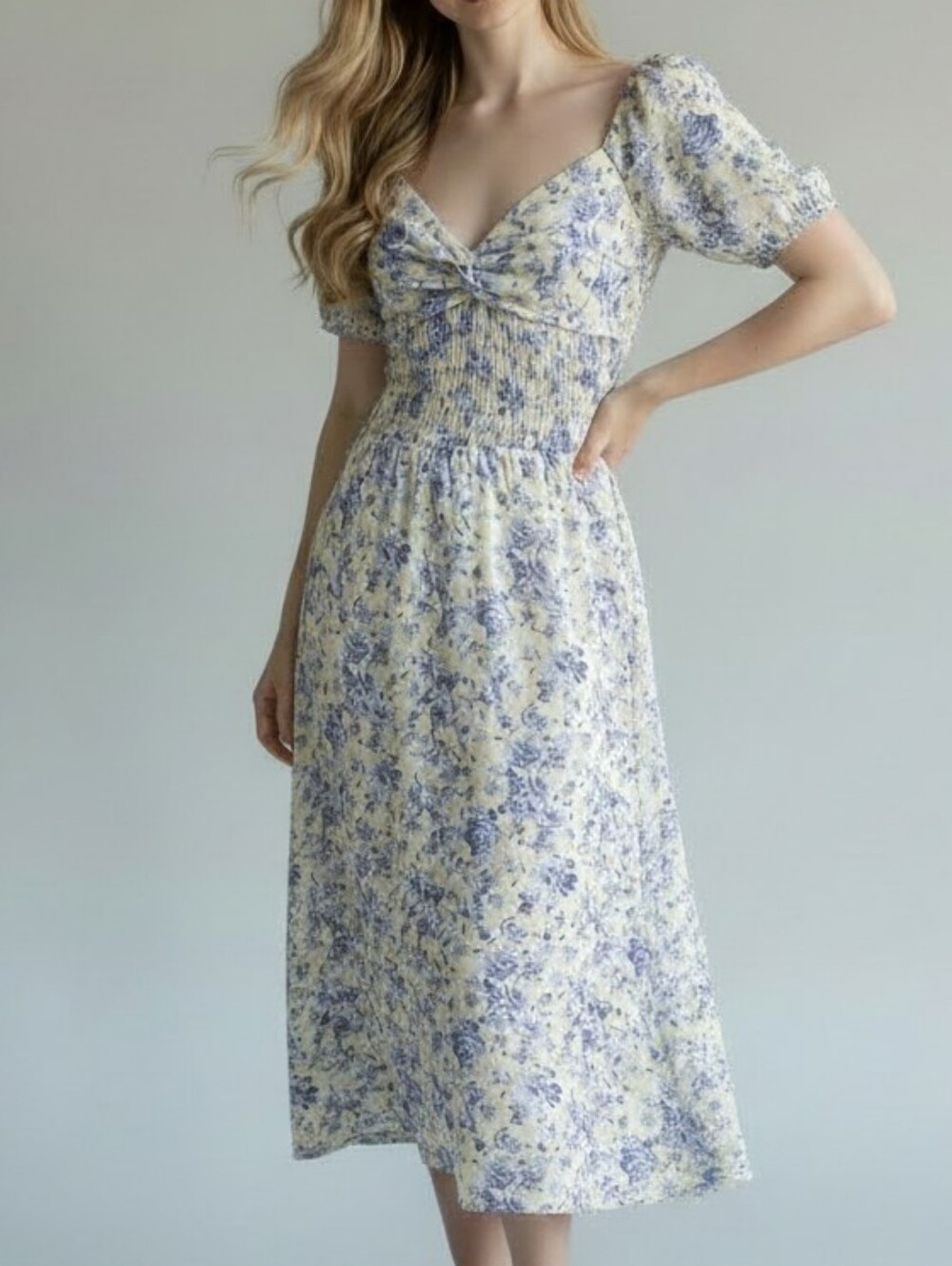 As U Wish Cream Blue Floral Milk Maid Dress M Sweetheart Cottagecore Romantic